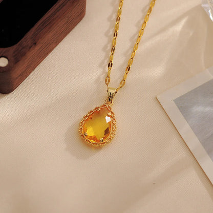 Wholesale Casual Simple Style Shiny Water Droplets Titanium Steel Copper Inlay 18K Gold Plated Zircon Pendant Necklace