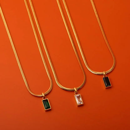 Casual Simple Style Square Stainless Steel Plating Inlay Zircon 18k Gold Plated Pendant Necklace