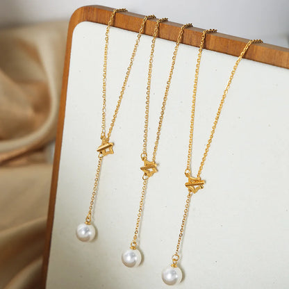 Casual Star Artificial Pearl Titanium Steel Plating 18k Gold Plated Necklace