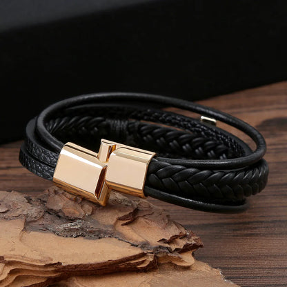 Casual Streetwear Cross Stainless Steel Pu Leather Bangle