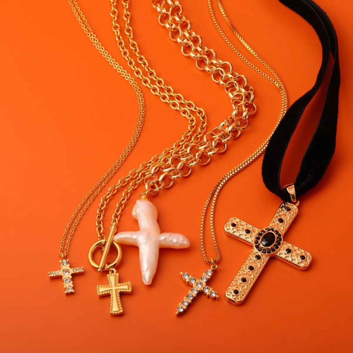 201 Stainless Steel 304 Stainless Steel Cotton Webbing Casual Streetwear Plating Cross Pendant Necklace