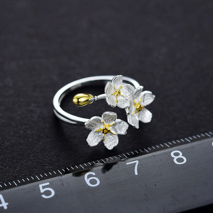 Wholesale Casual Sweet Flower Sterling Silver Plating Open Ring