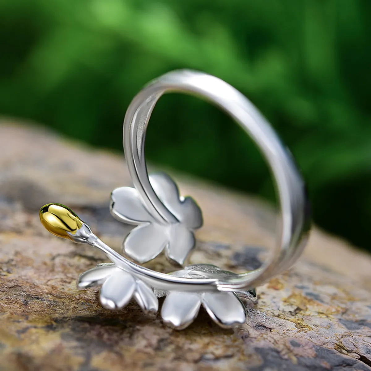 Wholesale Casual Sweet Flower Sterling Silver Plating Open Ring