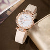 Wholesale Casual Sweet Round Dial Frosted Belt Watch With Pearl Butterfly Jewelry Set For Female Mirror Ordinary Glass Strap Imitation Leather Buckle Stainless Steel