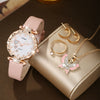 Wholesale Casual Sweet Round Dial Frosted Belt Watch With Pearl Butterfly Jewelry Set For Female Mirror Ordinary Glass Strap Imitation Leather Buckle Stainless Steel