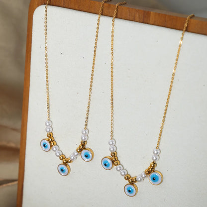 Wholesale Jewelry Casual Vacation Modern Style Eye Shell Titanium Steel Shell 18K Gold Plated Beaded Plating Inlay Necklace