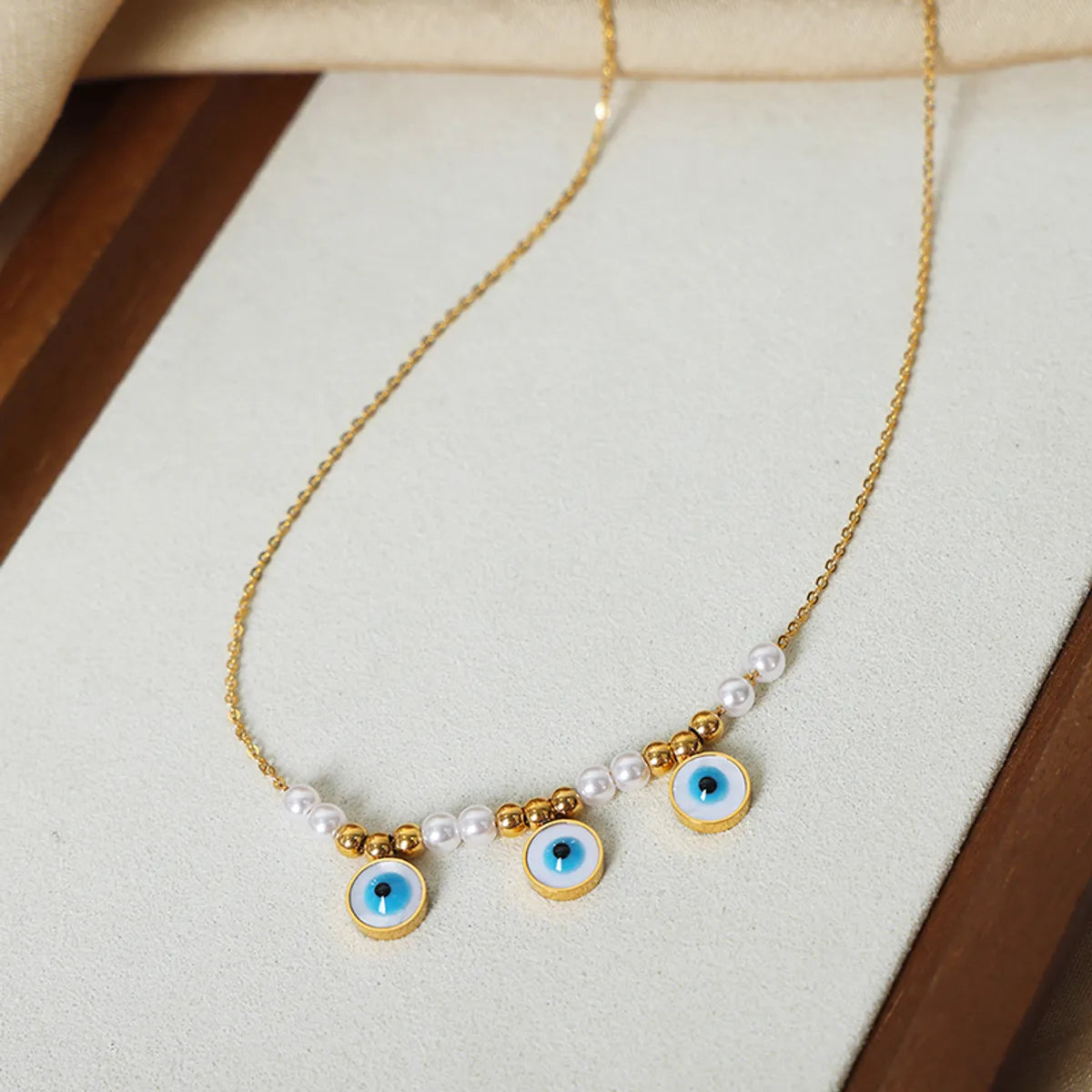 Wholesale Jewelry Casual Vacation Modern Style Eye Shell Titanium Steel Shell 18K Gold Plated Beaded Plating Inlay Necklace