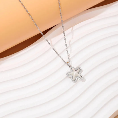 Wholesale Casual Vacation Starfish Copper Plating Inlay Gold Plated Zircon Pendant Necklace