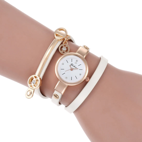 Wholesale Casual Women's Alloy Imitation Leather Strap Round Dial Quartz Winding Handwoven Watch
