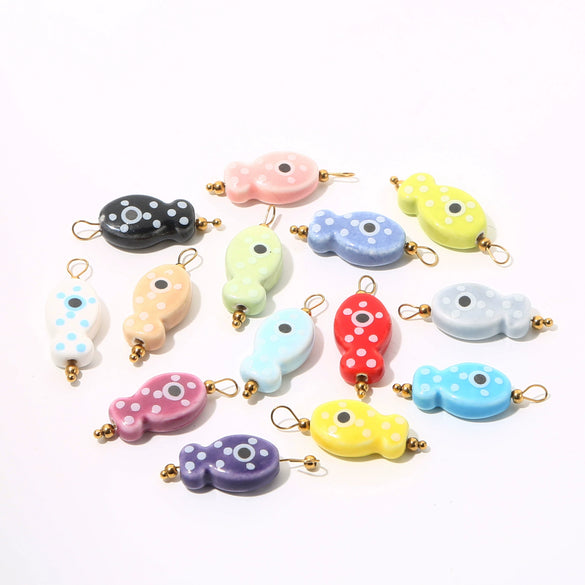 Wholesale Ceramic And Stainless Steel Fish Shape Polka Dot Handmade Jewelry Accessories With Electroplating