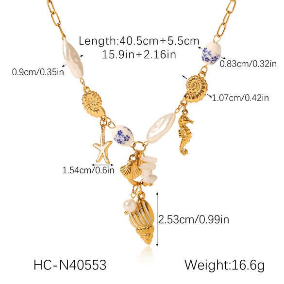 Wholesale Ceramic And Stainless Steel Heartshaped Tassel Necklace With Geometric Pattern And Electroplating For Women