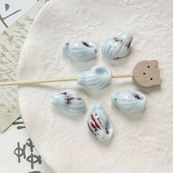 Wholesale Ceramic Conch Pattern Loose Beads For Handmade Jewelry Retro Style With High Temperature Flower Glaze And Paint Treatment