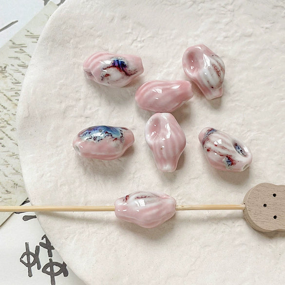 Wholesale Ceramic Conch Pattern Loose Beads For Handmade Jewelry Retro Style With High Temperature Flower Glaze And Paint Treatment