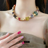 Wholesale Ceramic Vintage Elegant Flower Geometric Clavicle Necklace For Women With Electroplating