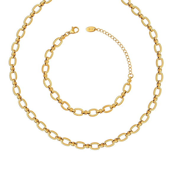 Wholesale Chain Link Rough Chain Joker Necklace And Bracelet Set In Titanium Steel With 18K Gold Plated Electroplating For Women Hip Hop Fashion Jewelry