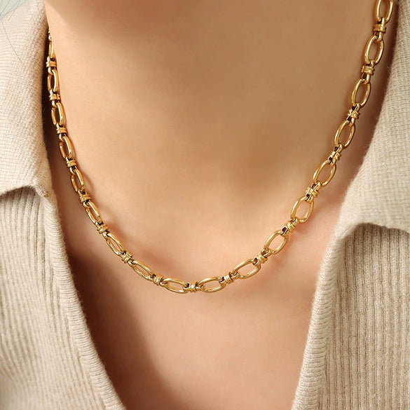 Wholesale Chain Link Rough Chain Joker Necklace And Bracelet Set In Titanium Steel With 18K Gold Plated Electroplating For Women Hip Hop Fashion Jewelry