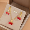Wholesale Cherry Fruit Pattern Pendant Earrings Necklace Jewelry Suit Alloy Electroplated All Match Light Luxury Elegant Fashion Jewelry