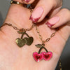 Wholesale Cherry Girl Pink Pendant Necklace Titanium Steel Geometric Fruit Style Furnace Vacuum Electroplated 18K Real Gold Color Retaining