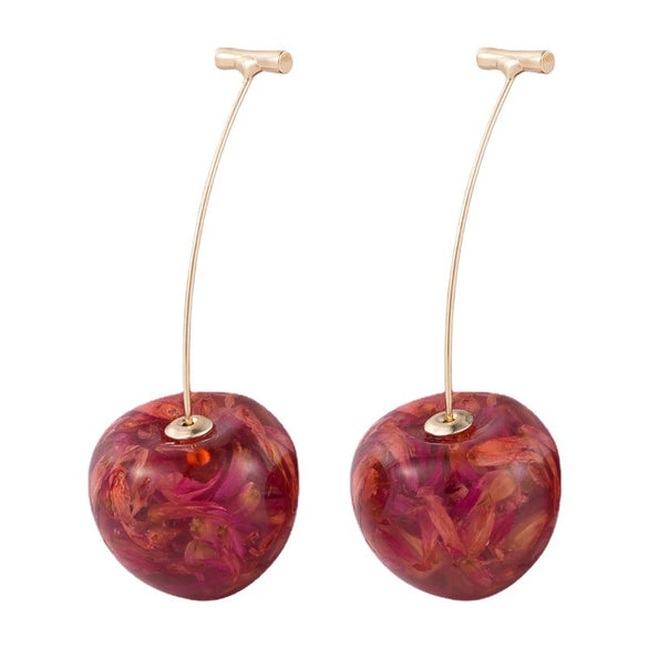 Wholesale Cherry Petal And Cherry Fruit Stud Earrings Made Of Alloy With Dripping Oil