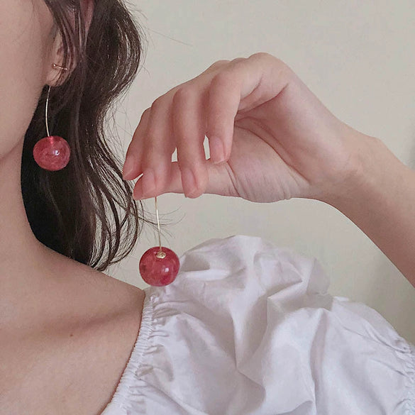 Wholesale Cherry Petal And Cherry Fruit Stud Earrings Made Of Alloy With Dripping Oil