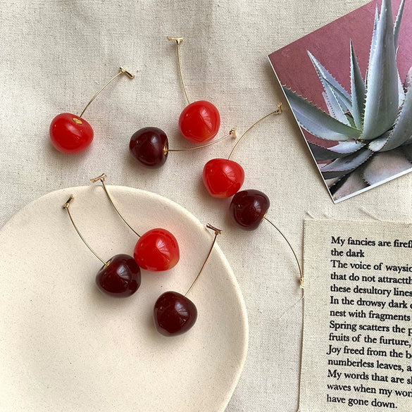 Wholesale Cherry Petal And Cherry Fruit Stud Earrings Made Of Alloy With Dripping Oil