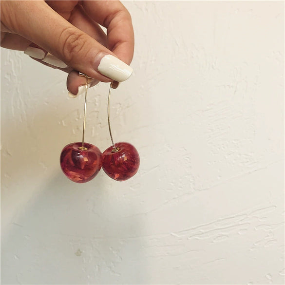 Wholesale Cherry Petal And Cherry Fruit Stud Earrings Made Of Alloy With Dripping Oil