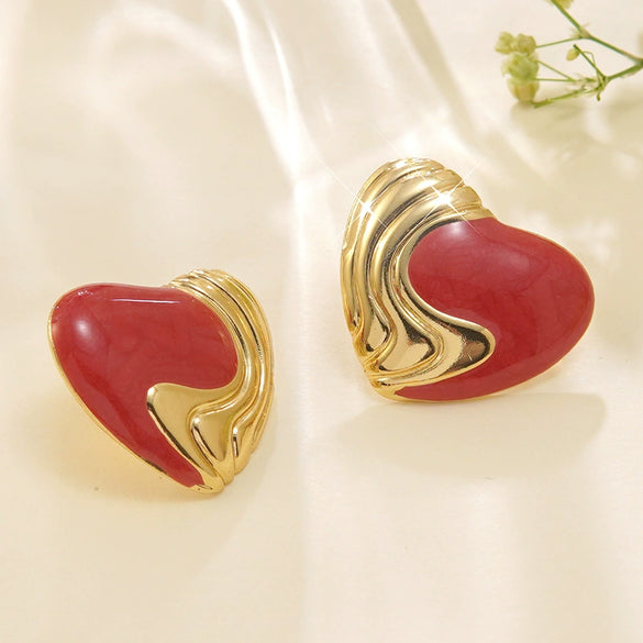 Wholesale Chic Style Stainless Steel Heartshaped Dripping Oil Earrings For Women