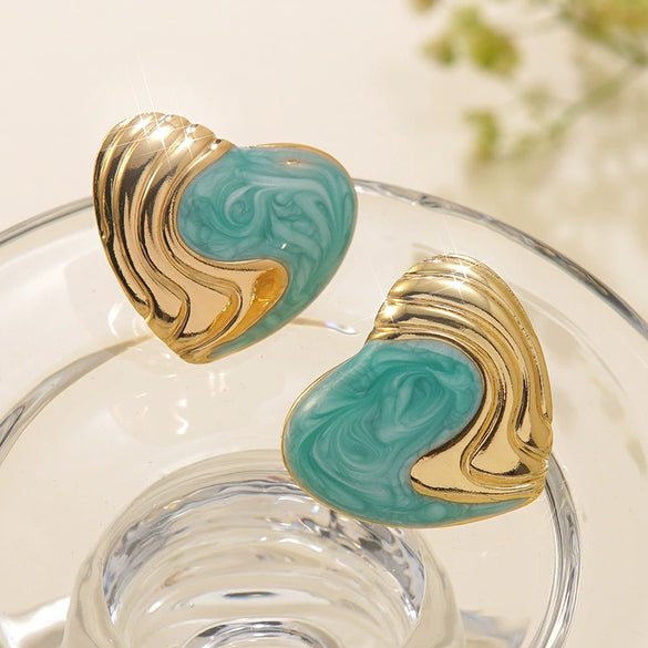 Wholesale Chic Style Stainless Steel Heartshaped Dripping Oil Earrings For Women