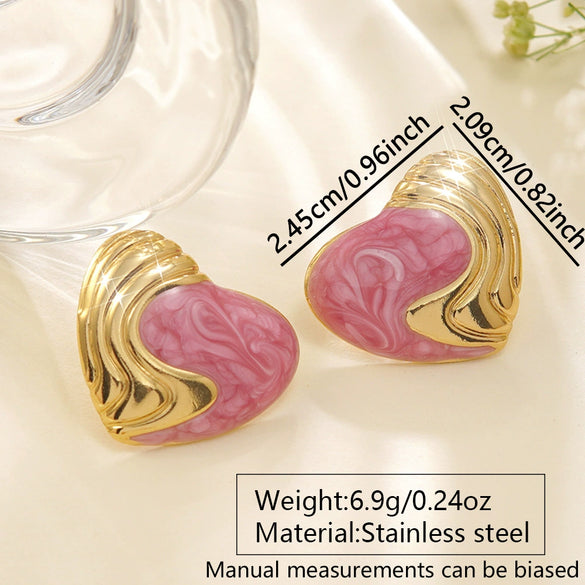 Wholesale Chic Style Stainless Steel Heartshaped Dripping Oil Earrings For Women