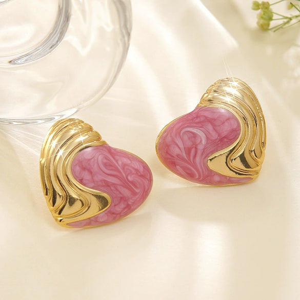 Wholesale Chic Style Stainless Steel Heartshaped Dripping Oil Earrings For Women