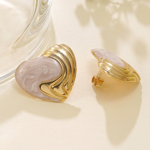 Wholesale Chic Style Stainless Steel Heartshaped Dripping Oil Earrings For Women