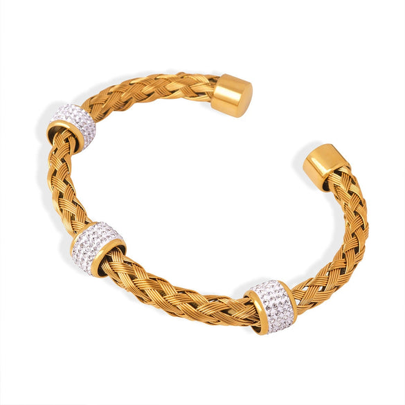 Wholesale Chic Style Woven Hollow Design Titanium Steel Open Bracelet For Female With Electroplating