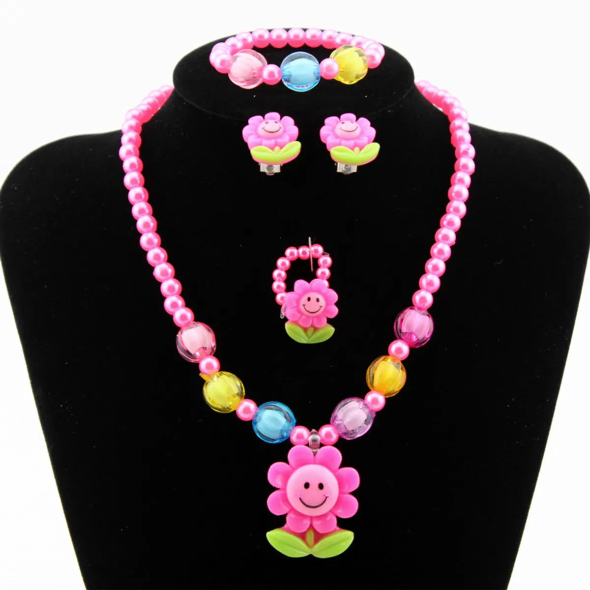 Wholesale Children's Ornaments Sets Of Chain Cartoon Sun Flower Beaded 4-piece Necklace Jewelry Set