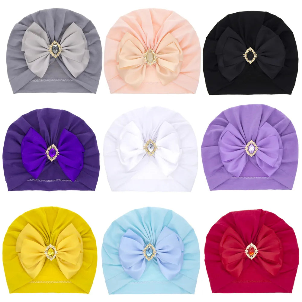 Wholesale Children'S Solid Color Big Bow Rhinestone Hedging Hat Nihaojewelry