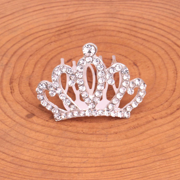 Wholesale Children's Alloy Silver Plated Rhinestone Crown Comb For Girls