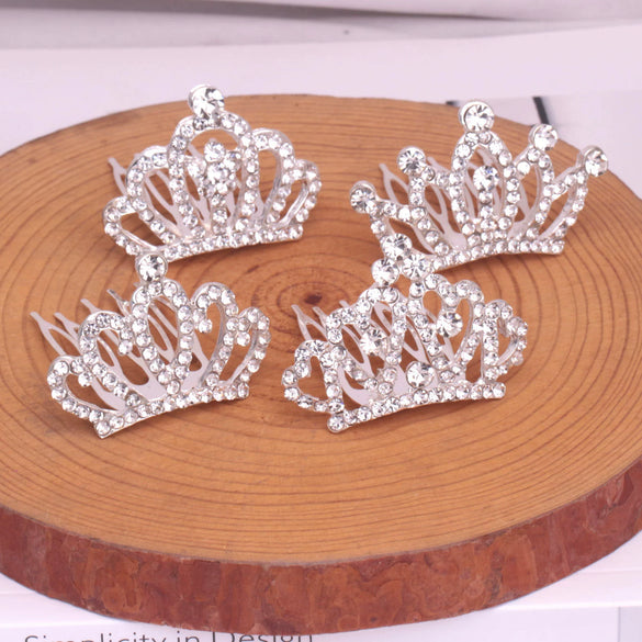 Wholesale Children's Alloy Silver Plated Rhinestone Crown Comb For Girls
