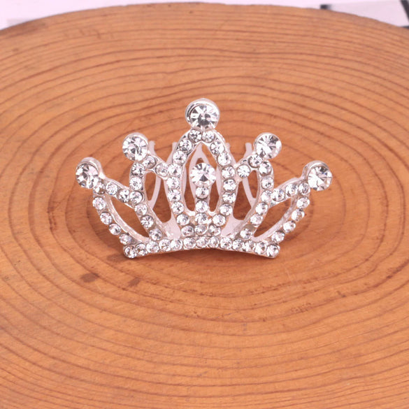 Wholesale Children's Alloy Silver Plated Rhinestone Crown Comb For Girls