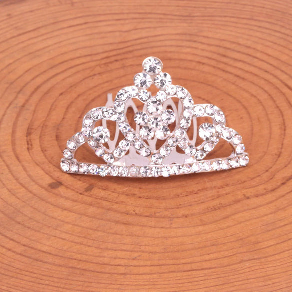 Wholesale Children's Alloy Silver Plated Rhinestone Crown Comb For Girls