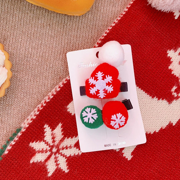 Wholesale Children's And Women's Cloth Handmade Christmas Style Hairpin Set With Cartoon Snowman For Party Gifts