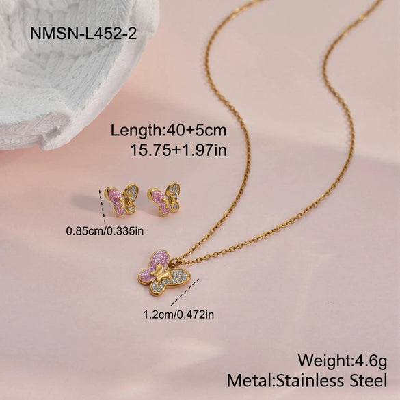 Wholesale Children's And Women's Stainless Steel Titanium Steel Jewelry Set With Heart Drop Bell Patterns Electroplated