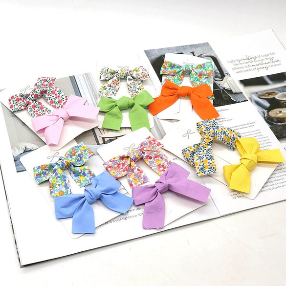 Wholesale Children's Bow Hairpin Floral Cloth Handmade Hair Accessories Duckbill Clip