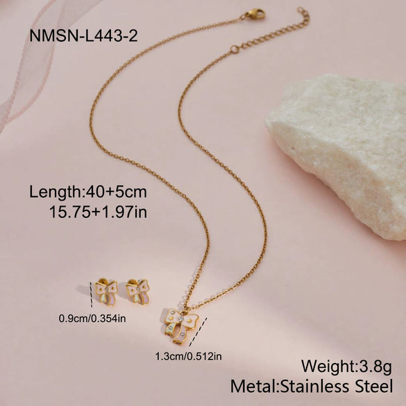 Wholesale Children's Jewelry Set For Women Stainless Steel 18K Gold Electroplated With Heart Drop Bell Geometric Patterns Necklace And Earrings