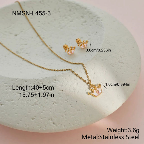 Wholesale Children's Jewelry Set For Women Stainless Steel 18K Gold Electroplated With Heart Drop Bell Geometric Patterns Necklace And Earrings