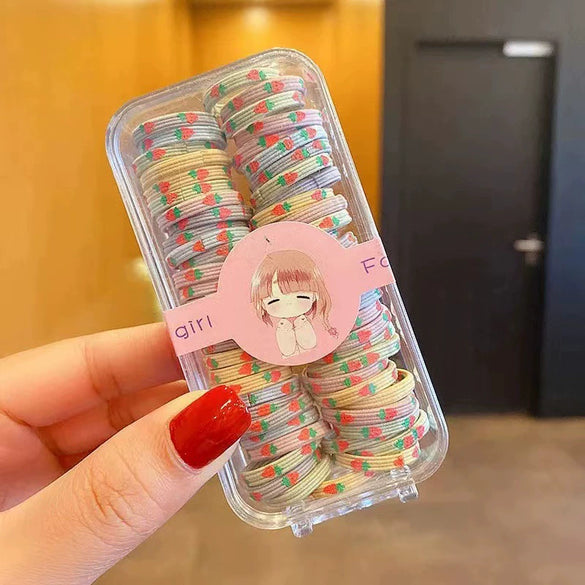 Wholesale Children's Rubber Band Hair Rope Handmade Cartoon Style With Letters Numbers Text Star Strawberry Flower Patterns For Girls