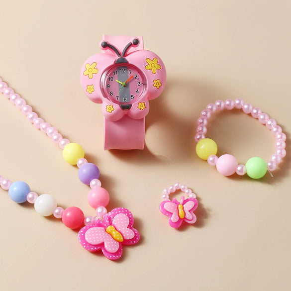 Wholesale Children's Silicone Cartoon Style Multi Style Watch Bracelet Necklace Hairpin Ring Set With Round Dial