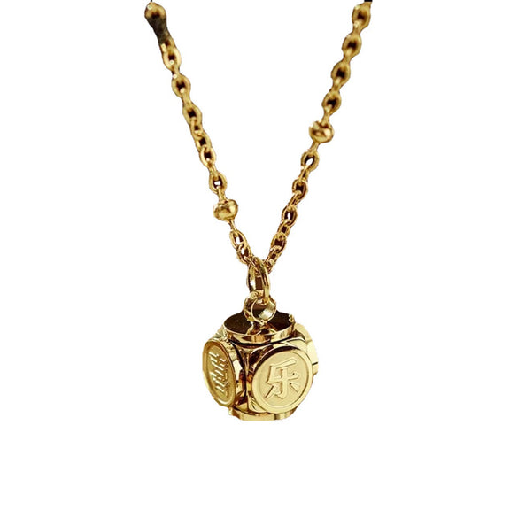 Wholesale Chinese Characters Ping An Joy Ball Titanium Steel Necklace With Gold Inlaid And Geometric Style
