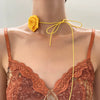 Wholesale Choker Necklace Retro Rose Flower Style Alloy Pendant Flannel Chain Cloth Material