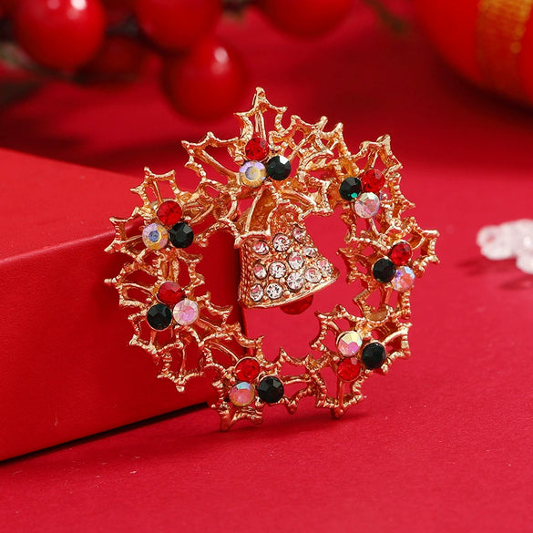 Wholesale Christmas Bell Alloy Rhinestone Encrusted Retro Brooch For Women
