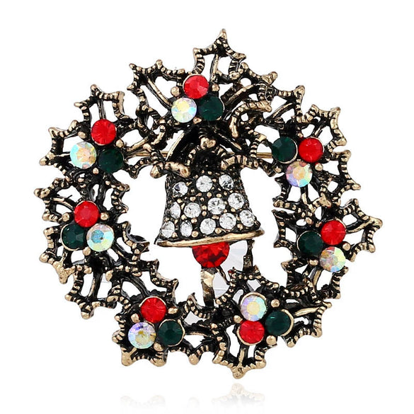 Wholesale Christmas Bell Alloy Rhinestone Encrusted Retro Brooch For Women