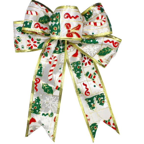 Wholesale Christmas Bow Ornaments Cloth Cartoon Painted Gold Printed